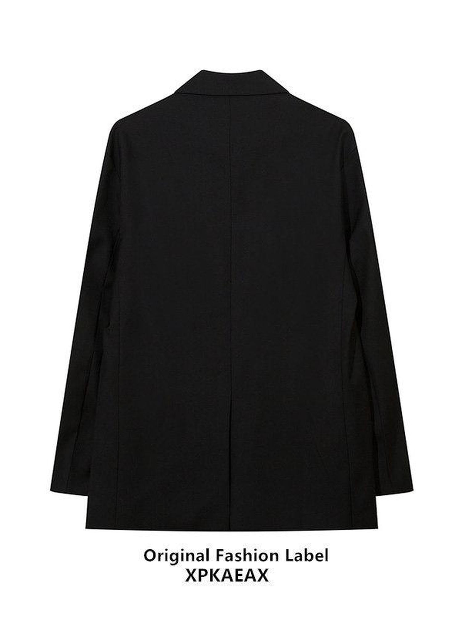 XPKAEAX Solid Wide Notch Lapel Two Button Flap Pockets Loose Fit Women's Casual Jackets