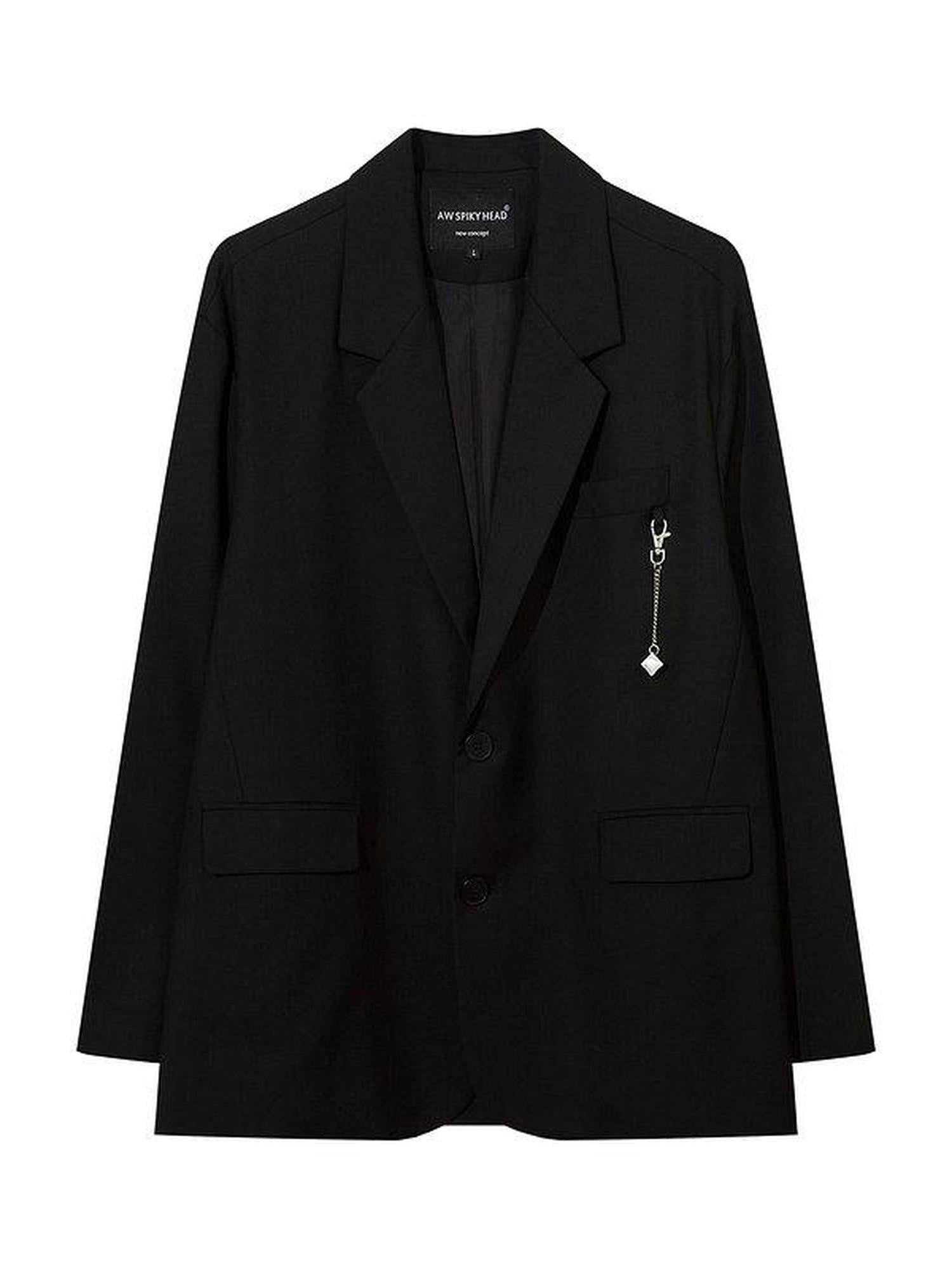 XPKAEAX Solid Wide Notch Lapel Two Button Flap Pockets Loose Fit Women's Casual Jackets