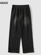 XPKAEAX Splash Ink Print Washed Vintage Straight Women's Wide-leg Jeans