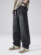 XPKAEAX Splash Ink Print Washed Vintage Straight Women's Wide-leg Jeans