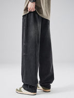 XPKAEAX Splash Ink Print Washed Vintage Straight Women's Wide-leg Jeans