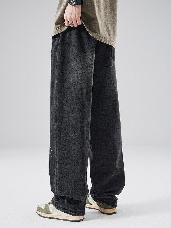 XPKAEAX Splash Ink Print Washed Vintage Straight Women's Wide-leg Jeans
