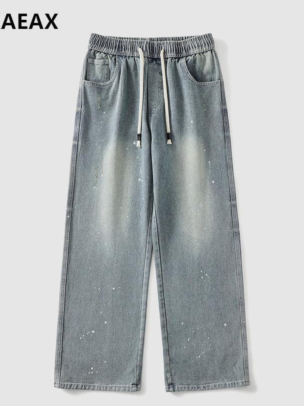 XPKAEAX Splash Ink Print Washed Vintage Straight Women's Wide-leg Jeans