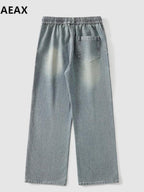 XPKAEAX Splash Ink Print Washed Vintage Straight Women's Wide-leg Jeans