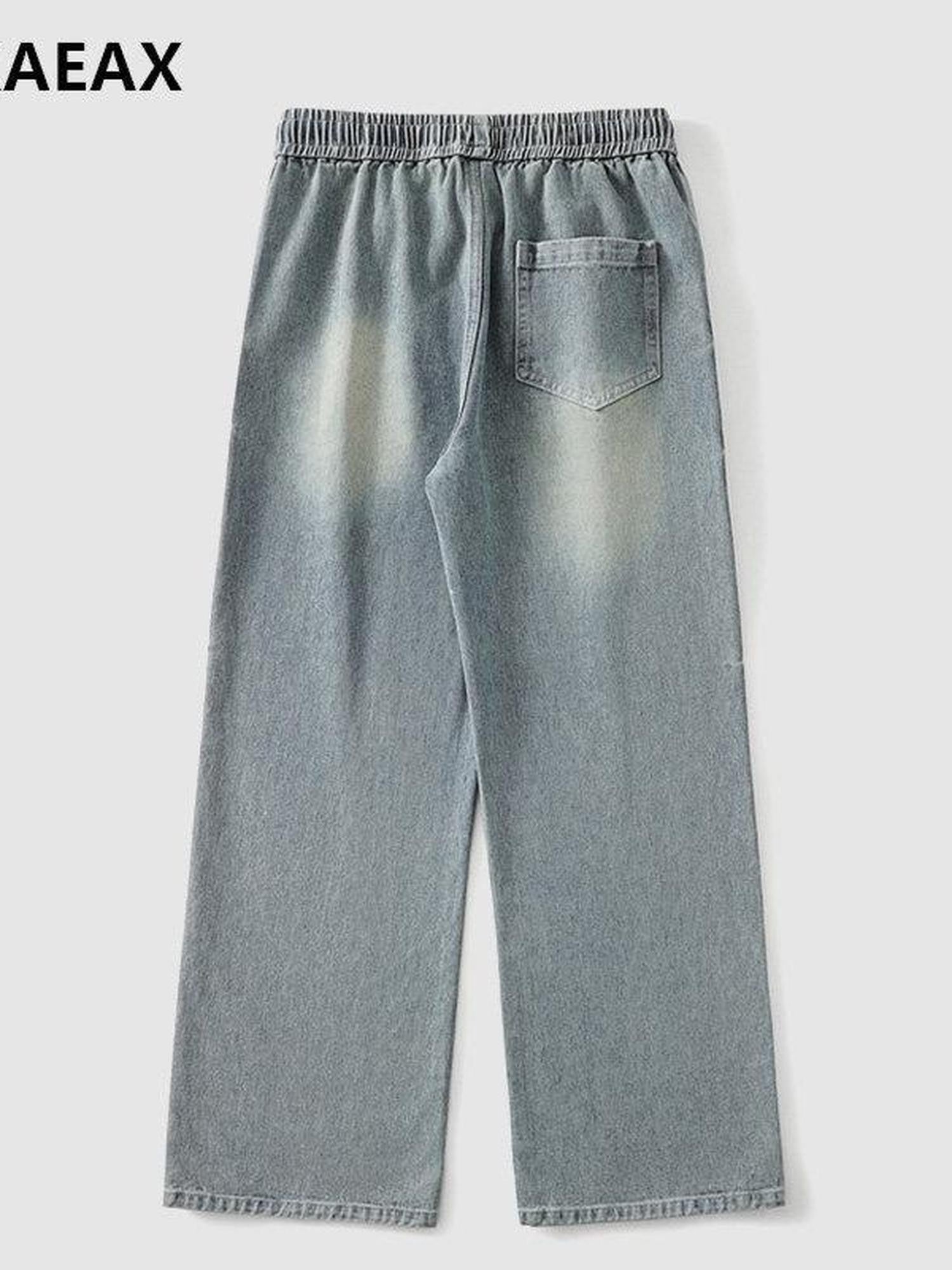 XPKAEAX Splash Ink Print Washed Vintage Straight Women's Wide-leg Jeans
