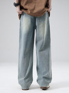 XPKAEAX Splash Ink Print Washed Vintage Straight Women's Wide-leg Jeans
