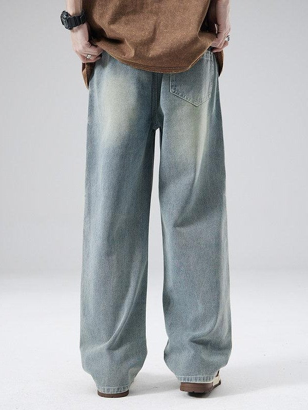 XPKAEAX Splash Ink Print Washed Vintage Straight Women's Wide-leg Jeans