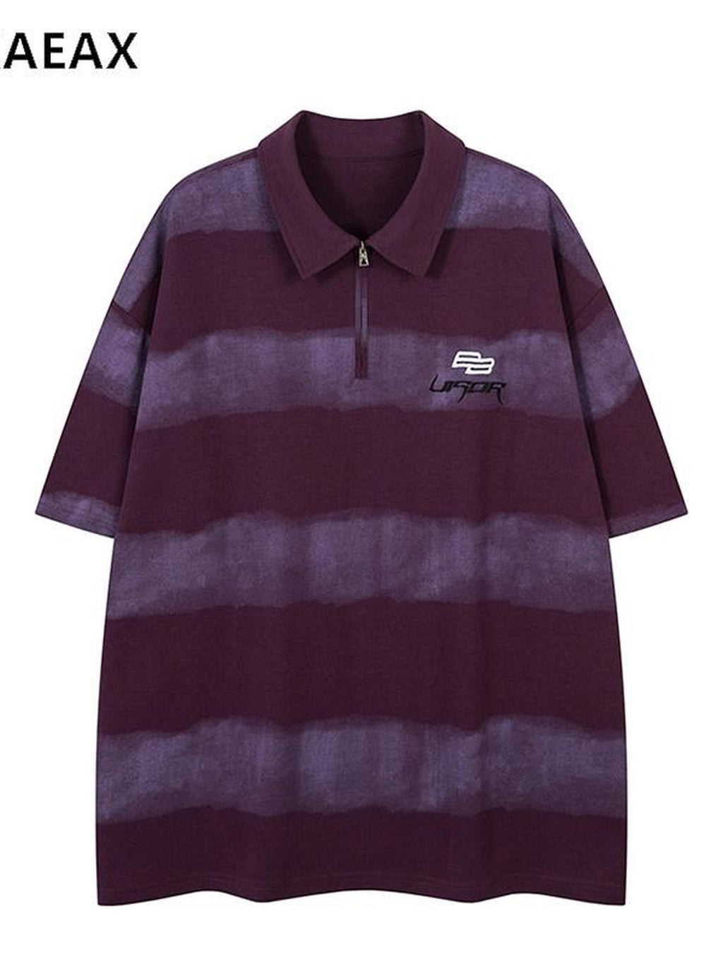 XPKAEAX Spray Paint Stripe Letter Print Polo Collar Women's Short Sleeve T-shirts