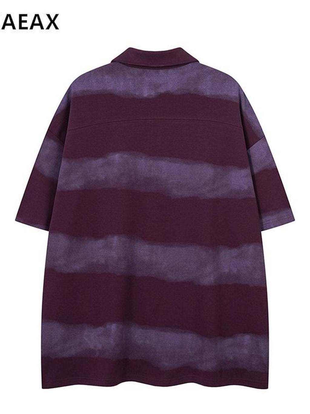 XPKAEAX Spray Paint Stripe Letter Print Polo Collar Women's Short Sleeve T-shirts