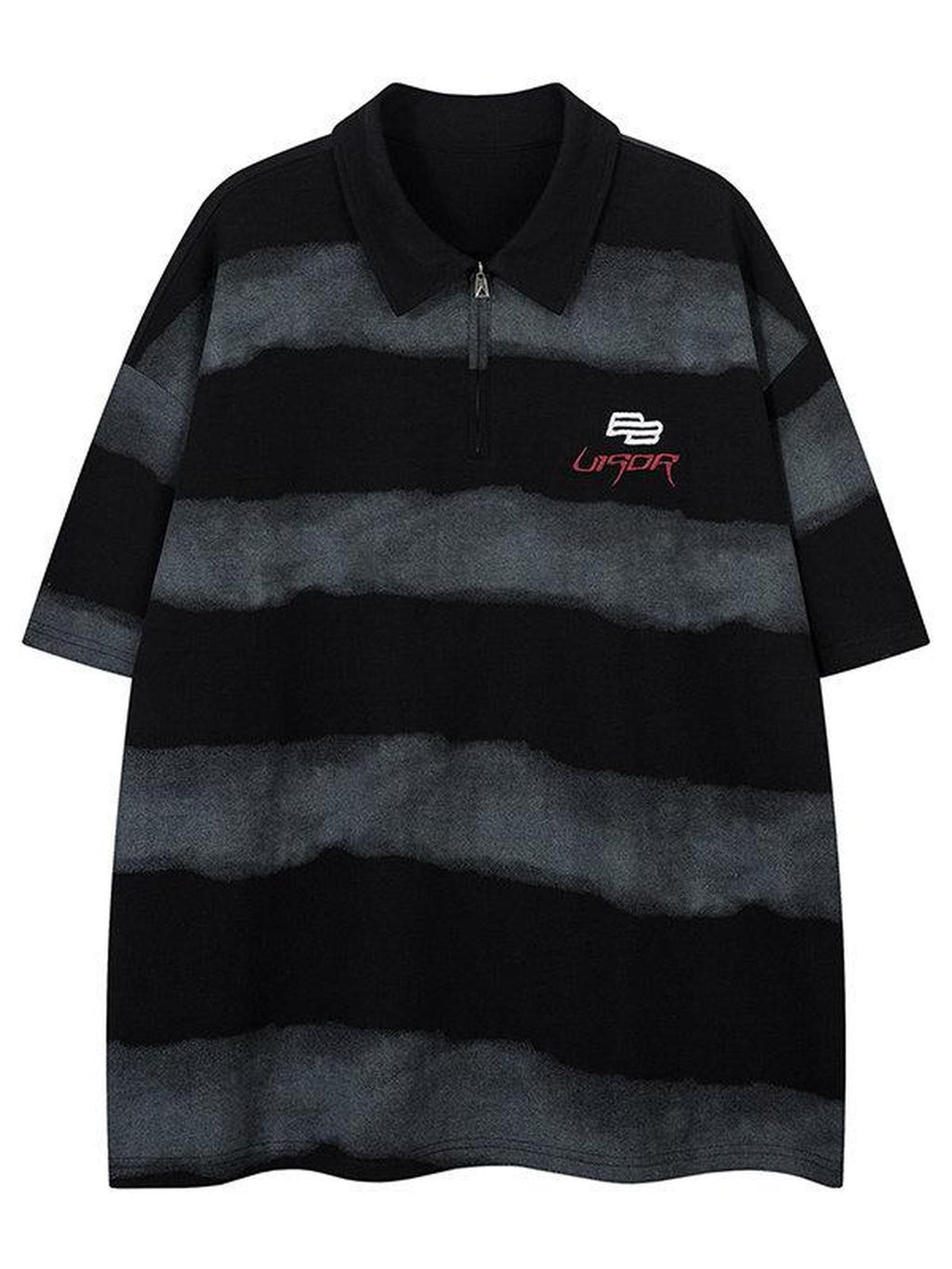 XPKAEAX Spray Paint Stripe Letter Print Polo Collar Women's Short Sleeve T-shirts