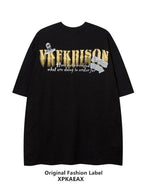 XPKAEAX Street Character Print Drop Shoulder Round Neck Women's Short Sleeve T-shirts