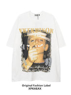 XPKAEAX Street Character Print Drop Shoulder Round Neck Women's Short Sleeve T-shirts