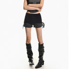 XPKAEAX Striped Patchwork High Waisted Tie Women's Casual Straight Short Trousers 1035625590797