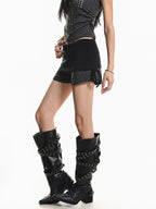 XPKAEAX Striped Patchwork High Waisted Tie Women's Casual Straight Short Trousers