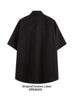 XPKAEAX Tie Detail Point Collar Printed Loose Short Sleeve Non Iron Women's Shirts