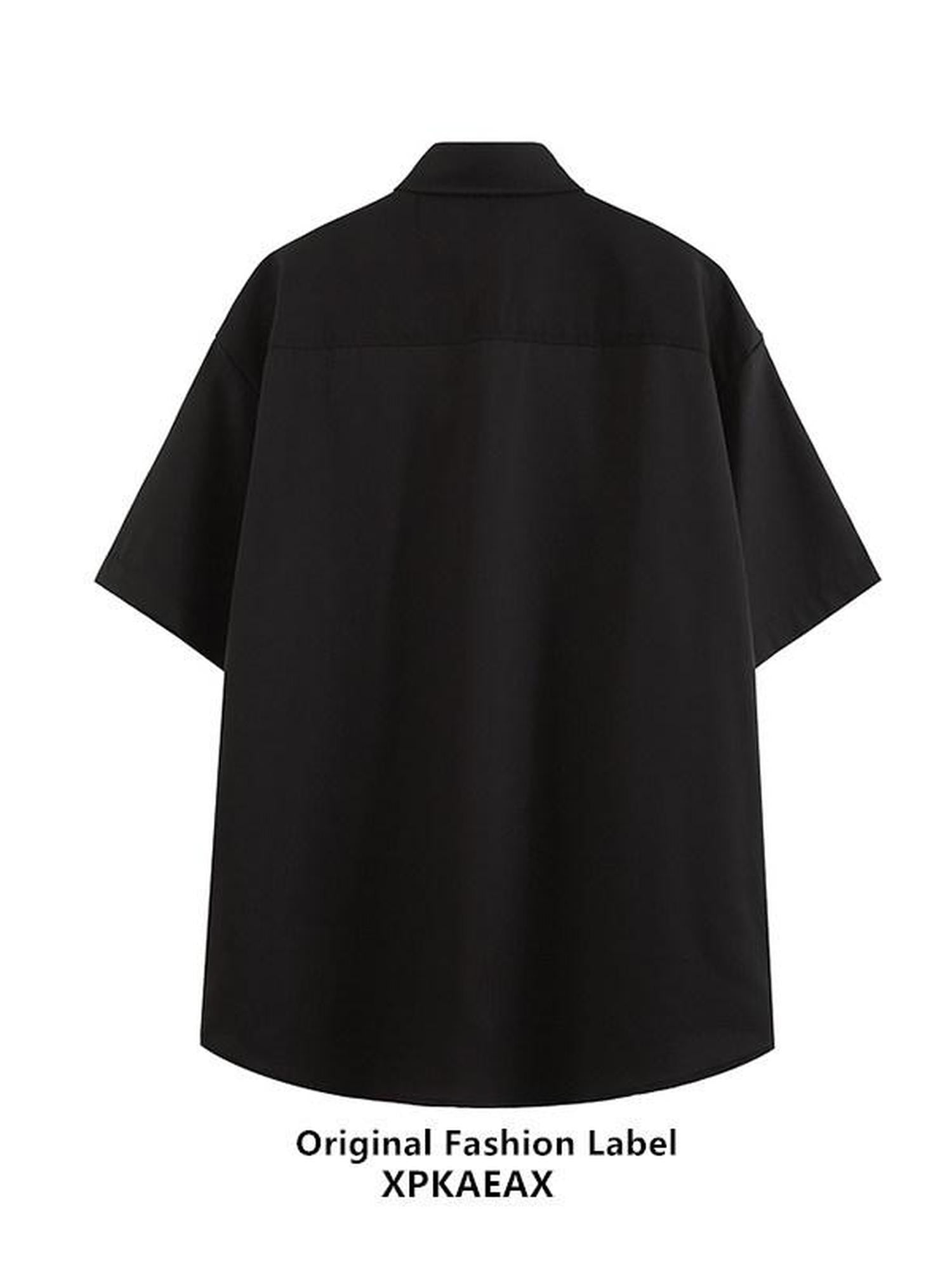XPKAEAX Tie Detail Point Collar Printed Loose Short Sleeve Non Iron Women's Shirts