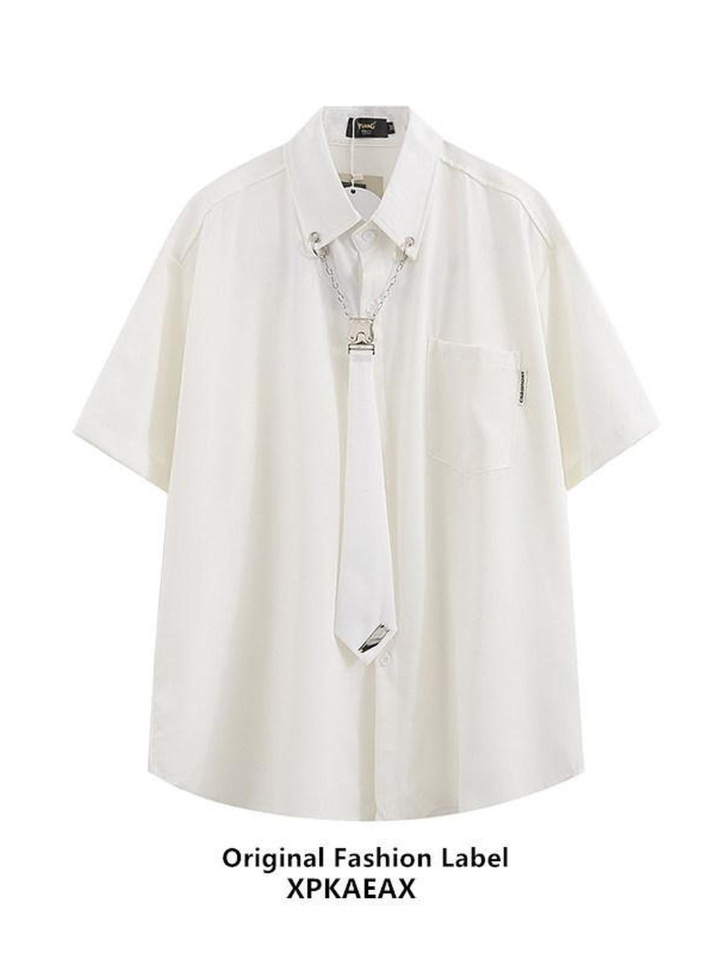 XPKAEAX Tie Detail Point Collar Printed Loose Short Sleeve Non Iron Women's Shirts