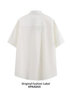 XPKAEAX Tie Detail Point Collar Printed Loose Short Sleeve Non Iron Women's Shirts