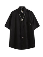 XPKAEAX Tie Detail Point Collar Printed Loose Short Sleeve Non Iron Women's Shirts