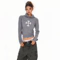 XPKAEAX Urban Cross Hooded 3d Detail Slim Pullover Women's Knit Sweaters 975866686424