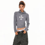 XPKAEAX Urban Cross Hooded 3d Detail Slim Pullover Women's Knit Sweaters 975866686424