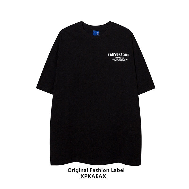 XPKAEAX Vibe Letter Print Oversized Crew Neck Women's Short Sleeve T-shirts 717576045936