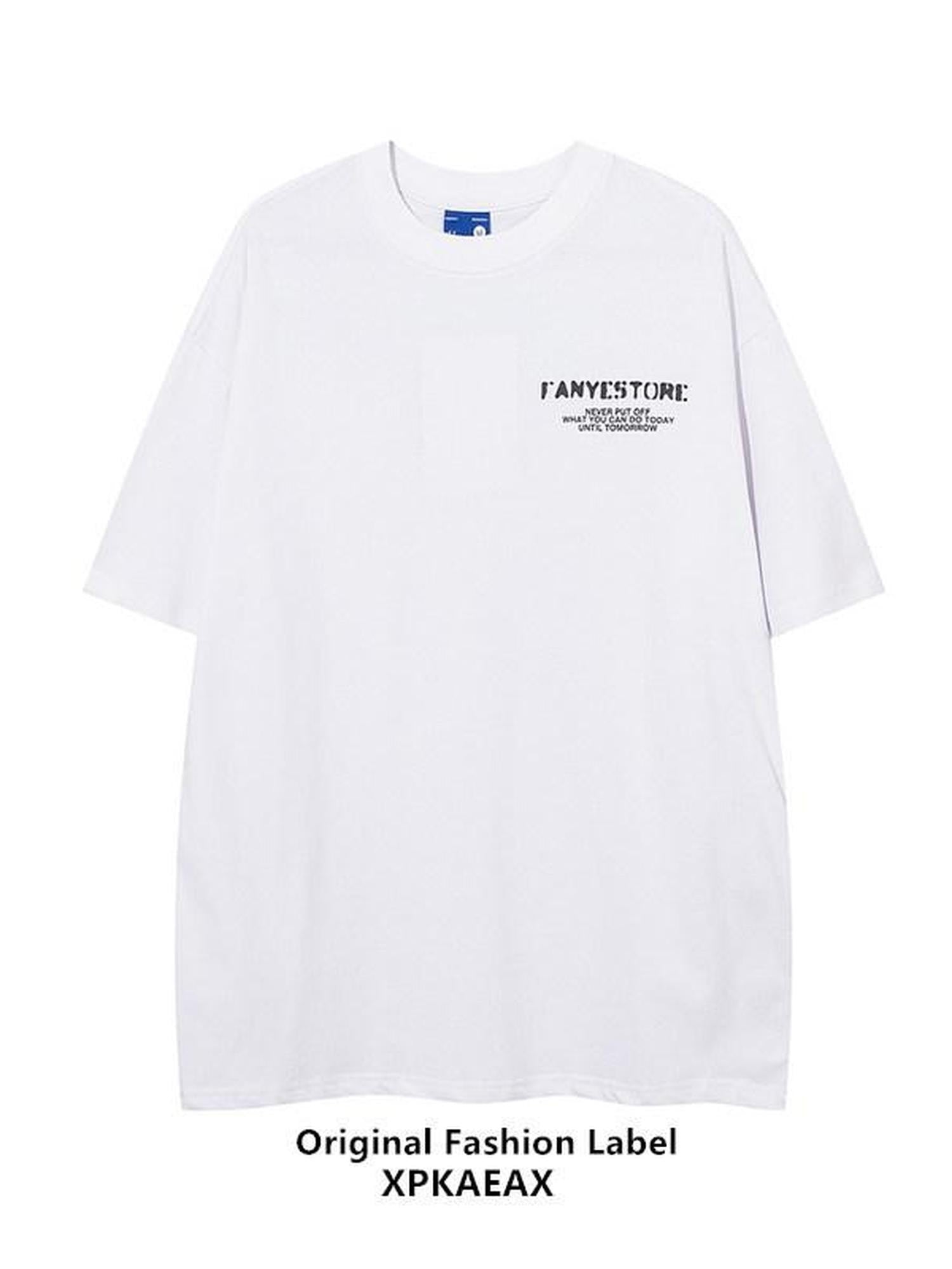 XPKAEAX Vibe Letter Print Oversized Crew Neck Women's Short Sleeve T-shirts