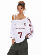 XPKAEAX Vintage Asymmetric Tie Shoulder Print Loose Fit Women's Long Sleeve T-shirts