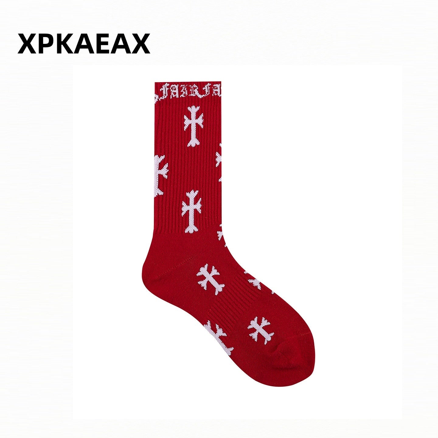 XPKAEAX Vintage Contrast Cross Jacquard Women's Combed Cotton Athletic Socks 1009514100246
