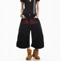 XPKAEAX Vintage Embroidered Letter Pleated Cargo High Waist Women's Denim Wide-leg Jeans 1036574729297