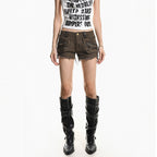 XPKAEAX Vintage High Waist Cargo Raw Hem Straight Women's Washed Denim Shorts 1035719626324