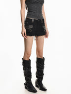 XPKAEAX Vintage High Waist Cargo Raw Hem Straight Women's Washed Denim Shorts