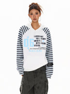XPKAEAX Vintage Striped Patchwork Raglan Relaxed Fit Women's Hoodies