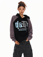XPKAEAX Vintage Striped Patchwork Raglan Relaxed Fit Women's Hoodies