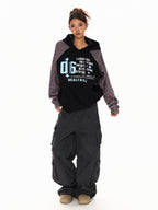 XPKAEAX Vintage Striped Patchwork Raglan Relaxed Fit Women's Hoodies