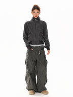 XPKAEAX Washed Deconstructed Studded Harrington Short Women's Casual Jackets
