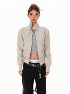 XPKAEAX Washed Deconstructed Studded Harrington Short Women's Casual Jackets