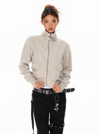 XPKAEAX Washed Deconstructed Studded Harrington Short Women's Casual Jackets