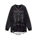 XPKAEAX Washed Distressed Vintage Hiphop Print Oversized Women's Other Fabric Sweatshirts 679312301231