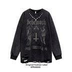 XPKAEAX Washed Distressed Vintage Hiphop Print Oversized Women's Other Fabric Sweatshirts 679312301231