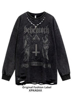 XPKAEAX Washed Distressed Vintage Hiphop Print Oversized Women's Other Fabric Sweatshirts