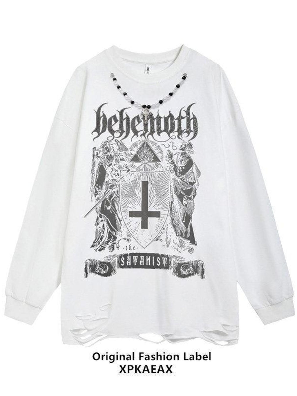 XPKAEAX Washed Distressed Vintage Hiphop Print Oversized Women's Other Fabric Sweatshirts