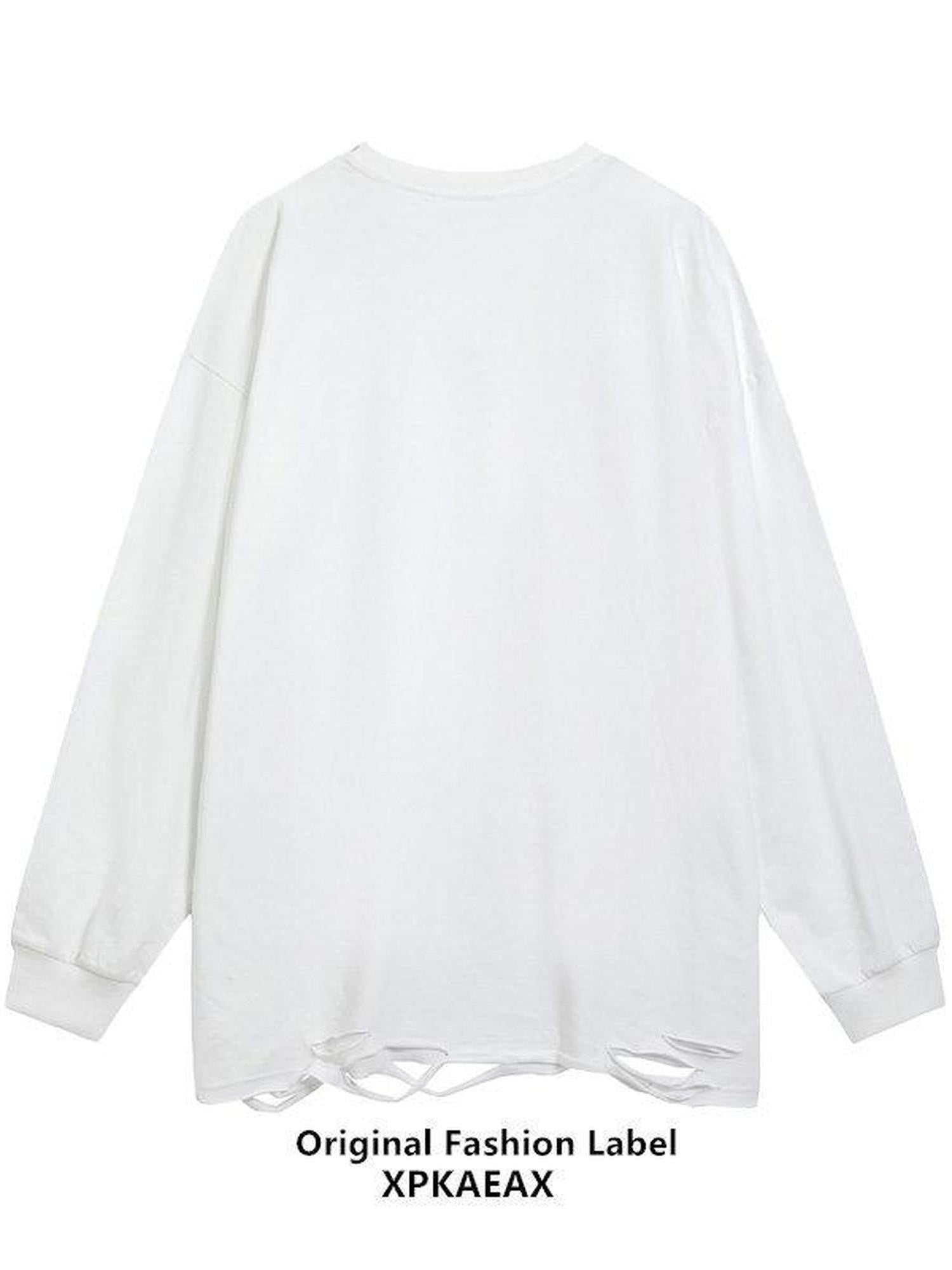 XPKAEAX Washed Distressed Vintage Hiphop Print Oversized Women's Other Fabric Sweatshirts