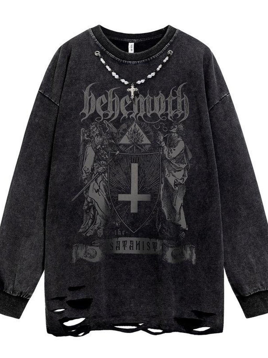 XPKAEAX Washed Distressed Vintage Hiphop Print Oversized Women's Other Fabric Sweatshirts