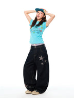 YOUNG STAGE American Star Embroidered Loose Fit Women's Wide-leg Jeans