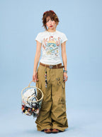 YOUNG STAGE Cartoon Graffiti Print Slim Fit Women's Cotton Short Sleeve T-shirts