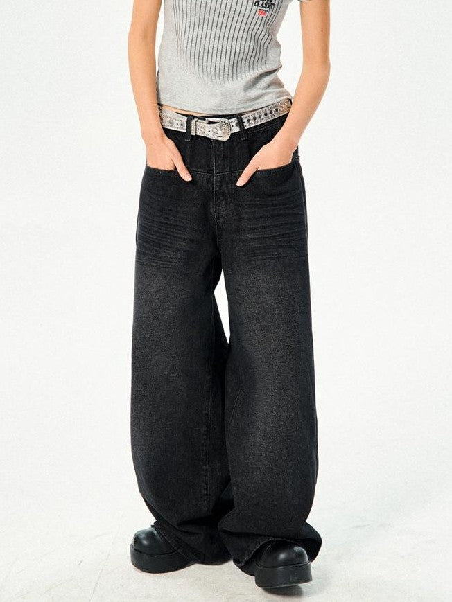 YOUNG STAGE Distressed Black Loose Fit Women's Denim Wide-leg Jeans