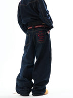 YOUNG STAGE Embroidered Washed Cotton Women's Wide-leg Jeans