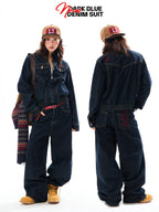 YOUNG STAGE Embroidered Washed Cotton Women's Wide-leg Jeans