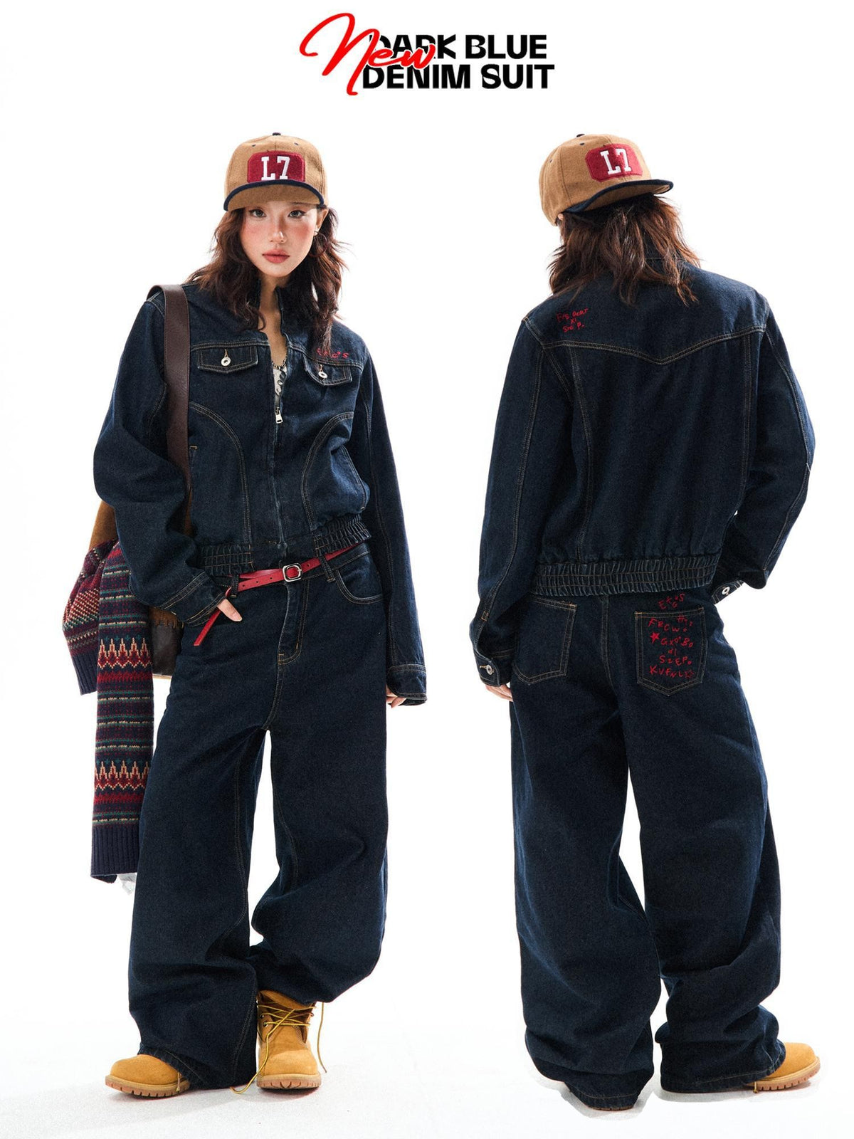 YOUNG STAGE Embroidered Washed Cotton Women's Wide-leg Jeans